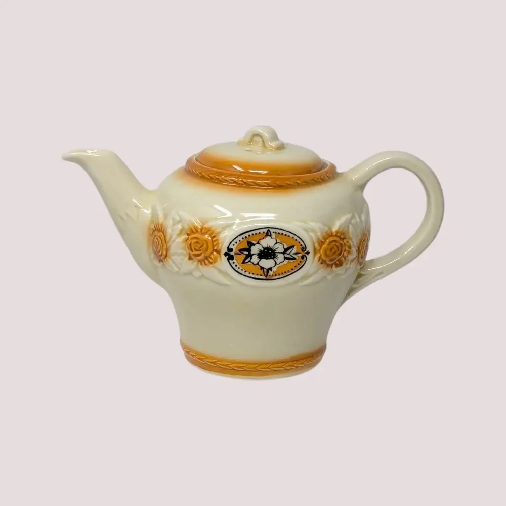 Mid Century Porcelier Ceramic Brown Medallion Teapot